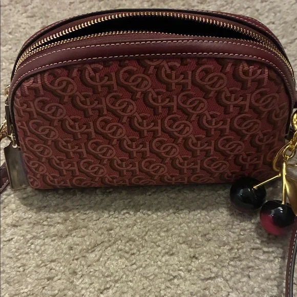 Coach Madi Burgundy Crossbody Bag with Logo Design with cherry π charm - Picture 8 of 14